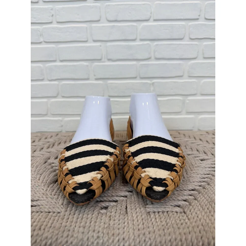 Pilcro and the Letterpress Woven Flats Tan Striped Pointed Toe 9.5